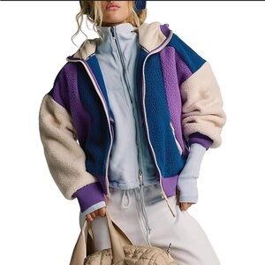 FP Movement Hit the Slopes Sherpa Hoodie Jacket Black Grape NWT Size Large